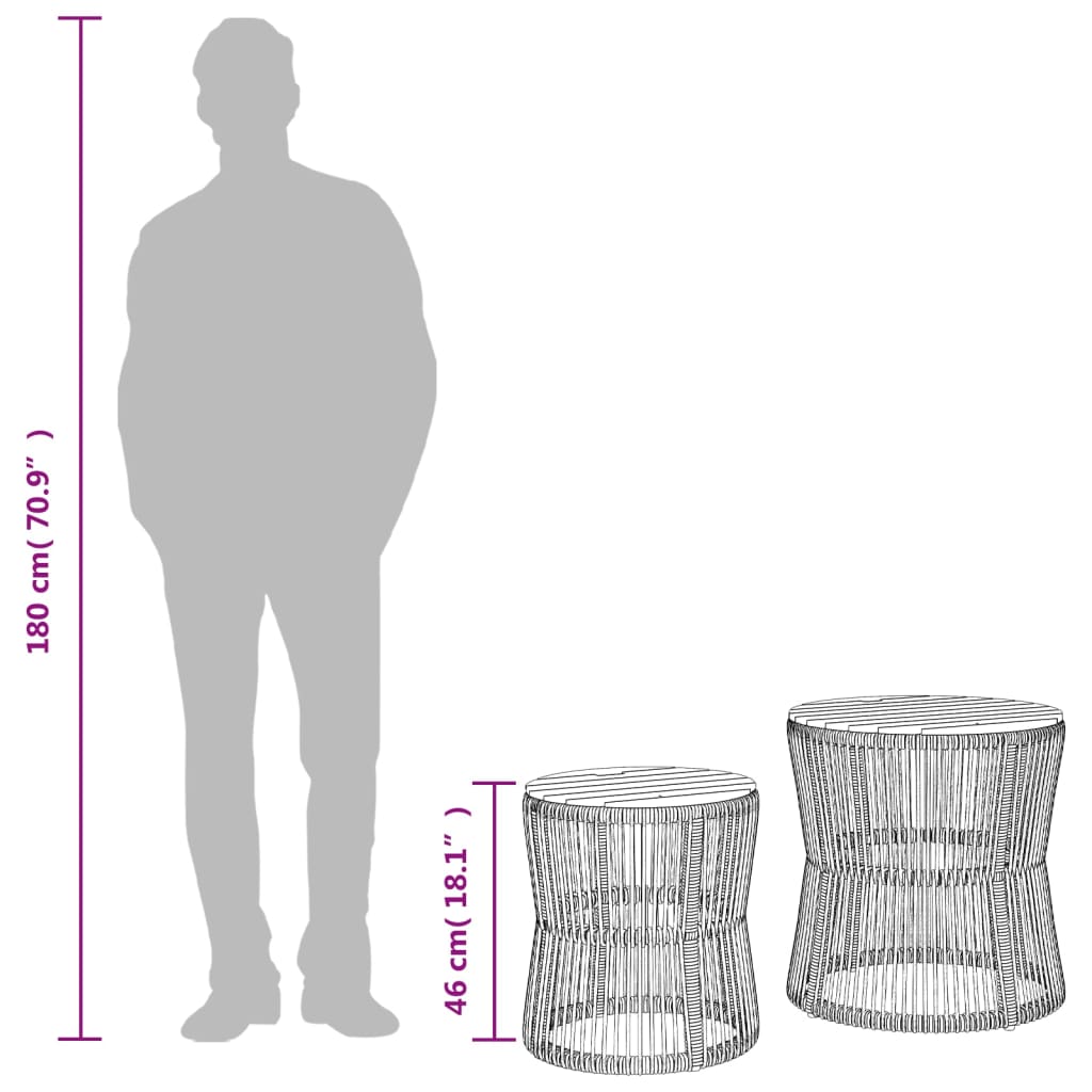 vidaXL Garden Side Tables 2 pcs with Wooden Top Beige Poly Rattan