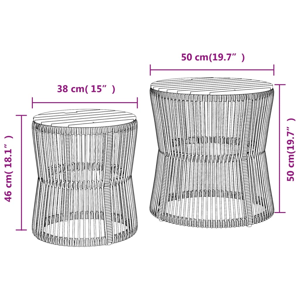 vidaXL Garden Side Tables 2 pcs with Wooden Top Beige Poly Rattan