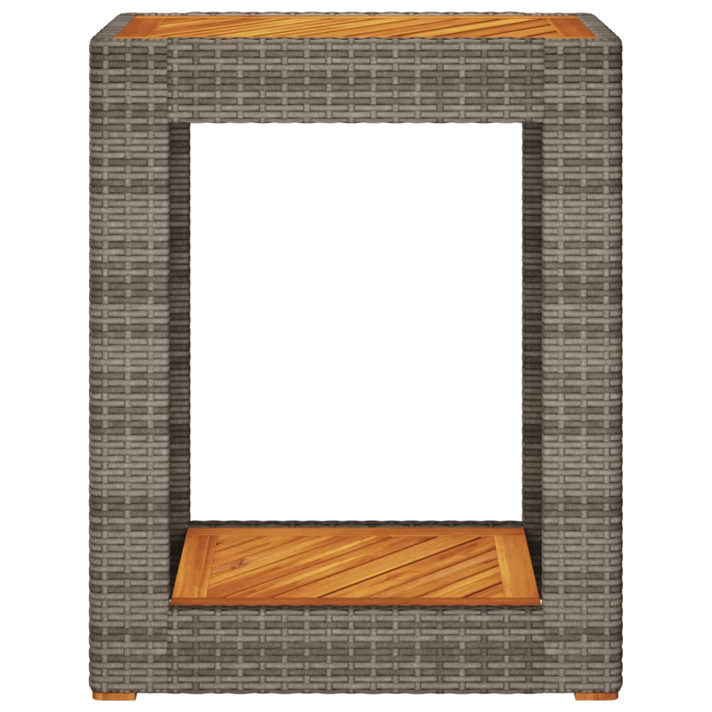 vidaXL Garden Side Table with Wooden Top Grey 60x40x75 cm Poly Rattan