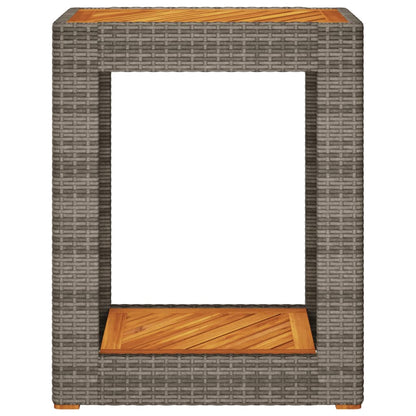 vidaXL Garden Side Table with Wooden Top Grey 60x40x75 cm Poly Rattan