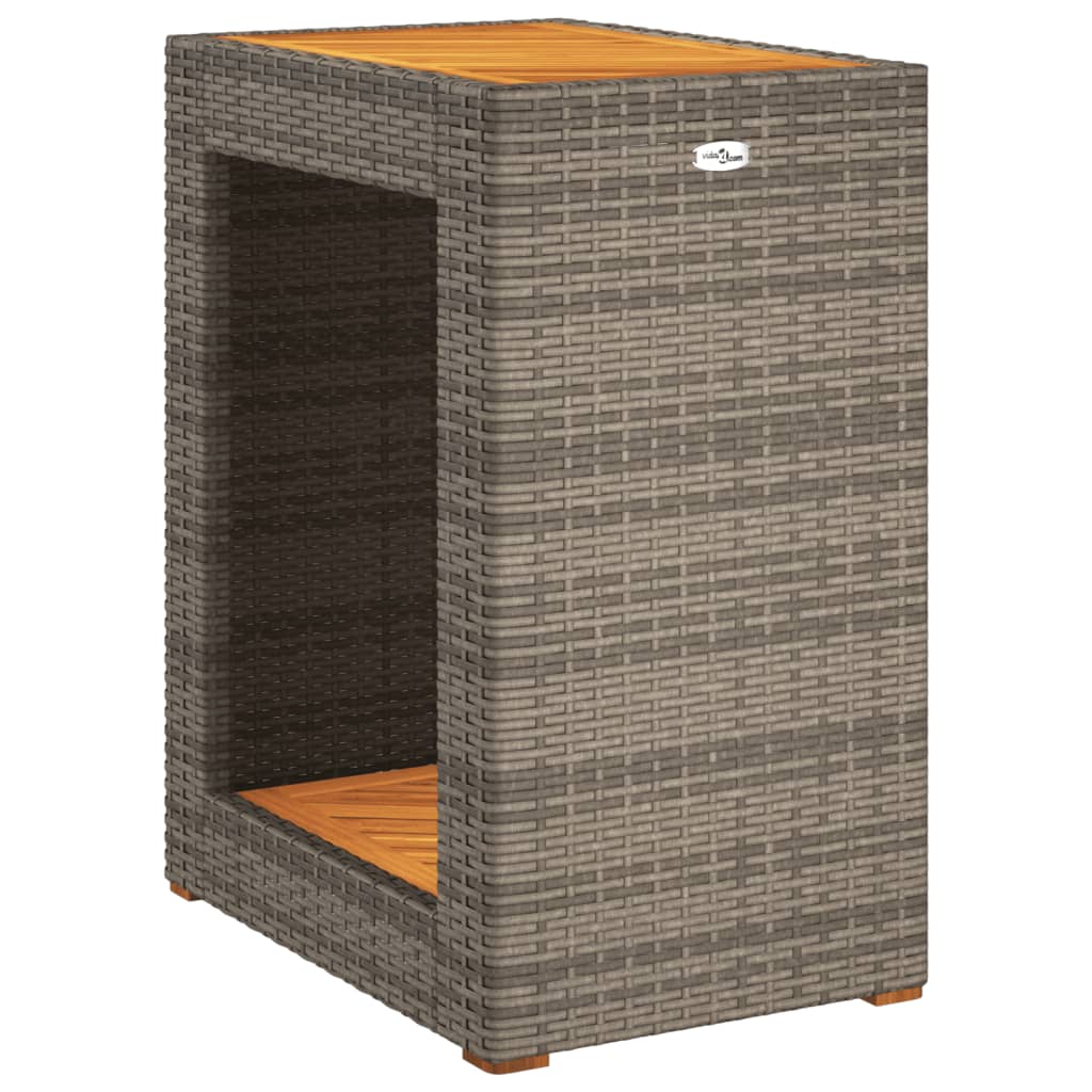 vidaXL Garden Side Table with Wooden Top Grey 60x40x75 cm Poly Rattan