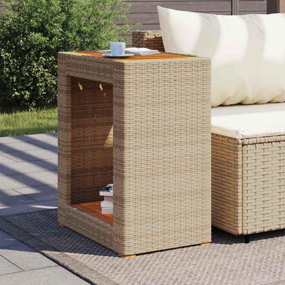 vidaXL Garden Side Table with Wooden Top Beige 60x40x75 cm Poly Rattan