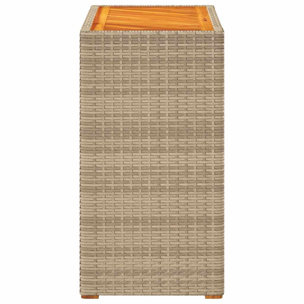 vidaXL Garden Side Table with Wooden Top Beige 60x40x75 cm Poly Rattan