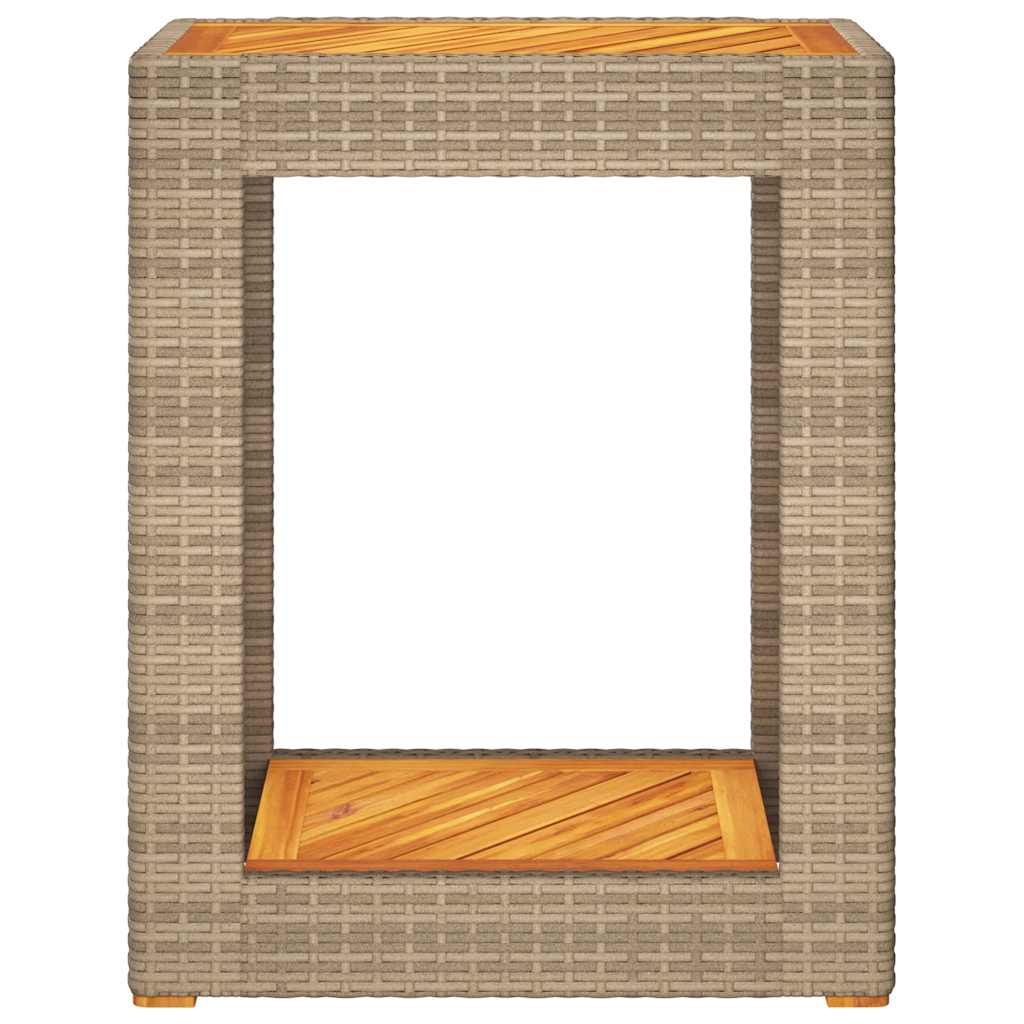 vidaXL Garden Side Table with Wooden Top Beige 60x40x75 cm Poly Rattan