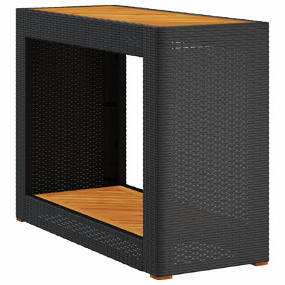 vidaXL Garden Side Table with Wooden Top Black 100x40x75cm Poly Rattan