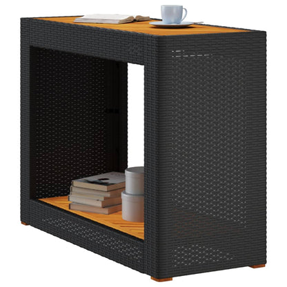 vidaXL Garden Side Table with Wooden Top Black 100x40x75cm Poly Rattan
