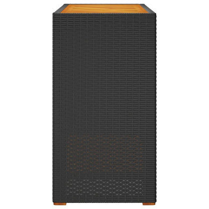 vidaXL Garden Side Table with Wooden Top Black 100x40x75 cm Poly Rattan