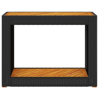 vidaXL Garden Side Table with Wooden Top Black 100x40x75 cm Poly Rattan