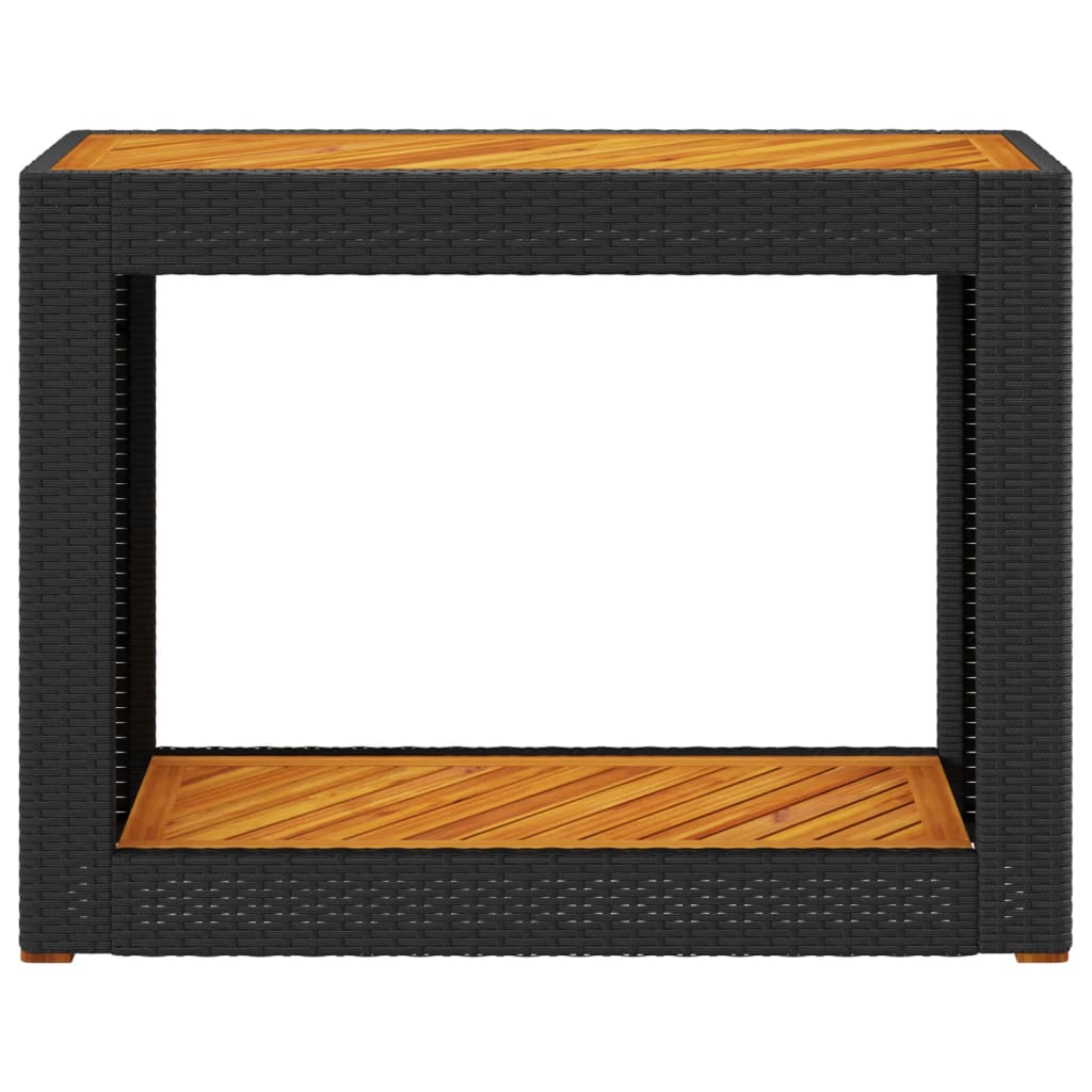 vidaXL Garden Side Table with Wooden Top Black 100x40x75cm Poly Rattan