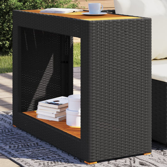 vidaXL Garden Side Table with Wooden Top Black 100x40x75cm Poly Rattan