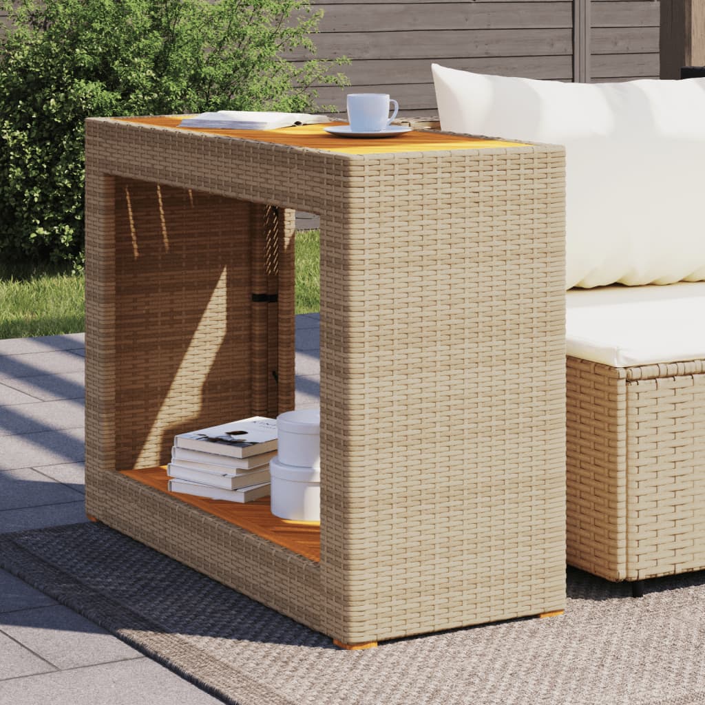 vidaXL Garden Side Table with Wooden Top Beige 100x40x75cm Poly Rattan