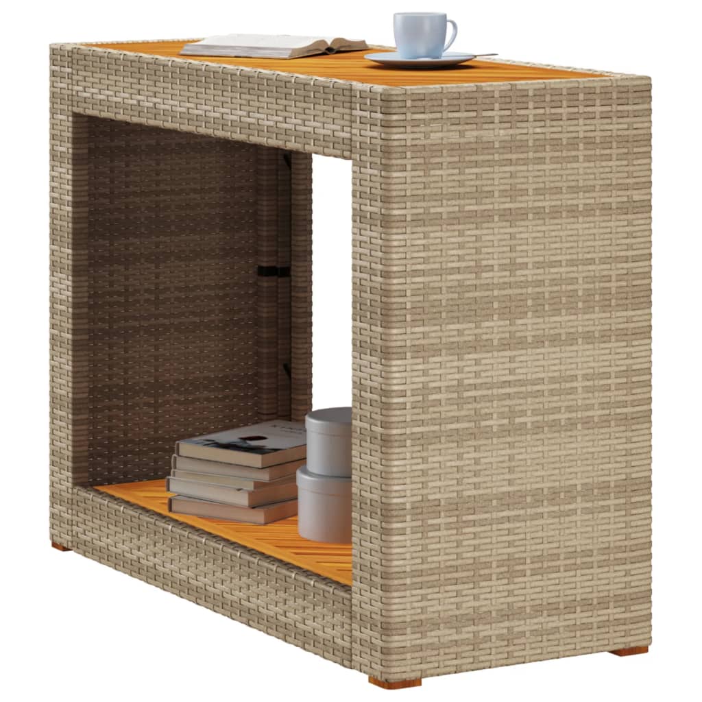 vidaXL Garden Side Table with Wooden Top Beige 100x40x75cm Poly Rattan