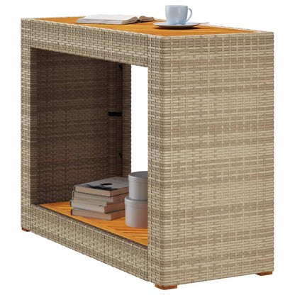 vidaXL Garden Side Table with Wooden Top Beige 100x40x75cm Poly Rattan