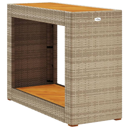 vidaXL Garden Side Table with Wooden Top Beige 100x40x75cm Poly Rattan