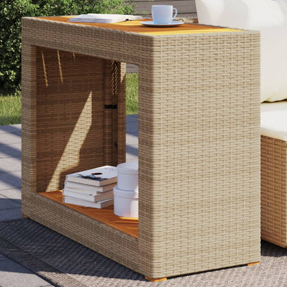 vidaXL Garden Side Table with Wooden Top Beige 100x40x75cm Poly Rattan