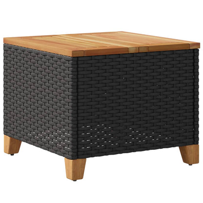 vidaXL Garden Table Black 45x45x37 cm Poly Rattan Acacia Wood