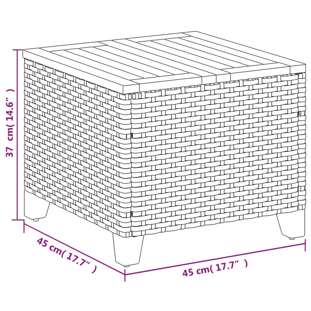 vidaXL Garden Table Black 45x45x37 cm Poly Rattan Acacia Wood