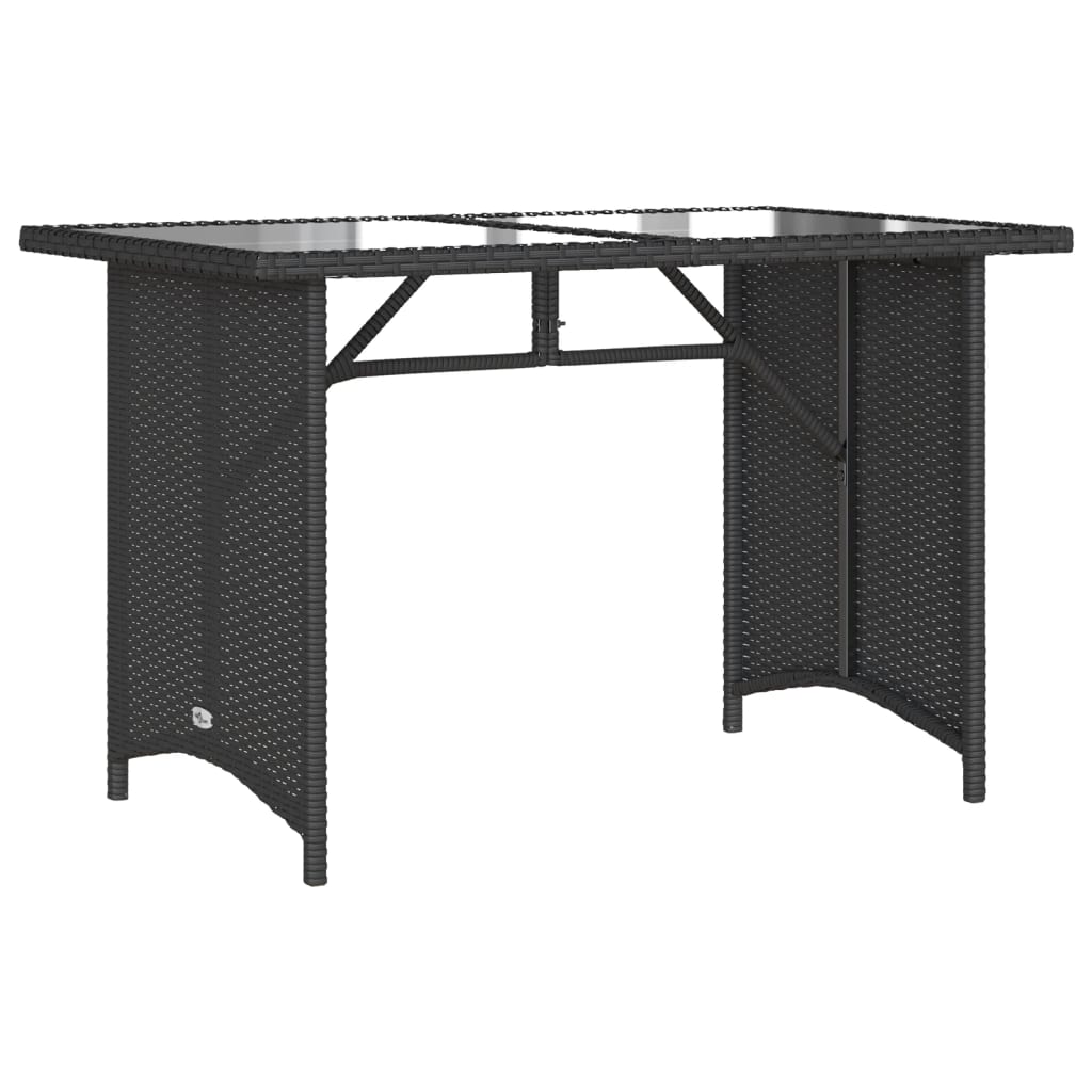 vidaXL Garden Table | Black | Poly Rattan, Tempered Glass, Powder-Coated Steel