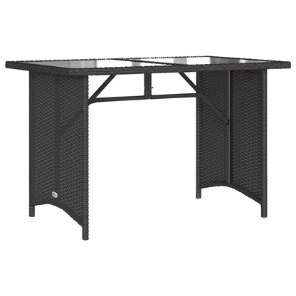 vidaXL Garden Table | Black | Poly Rattan, Tempered Glass, Powder-Coated Steel