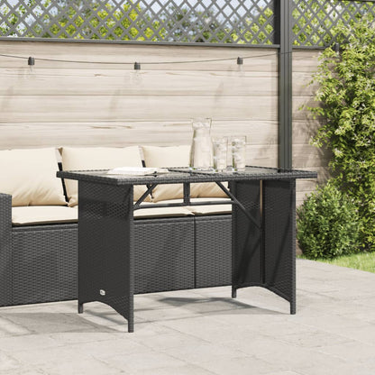 vidaXL Garden Table | Black | Poly Rattan, Tempered Glass, Powder-Coated Steel