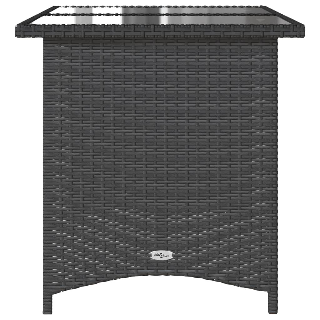 vidaXL Garden Table | Black | Poly Rattan, Tempered Glass, Powder-Coated Steel