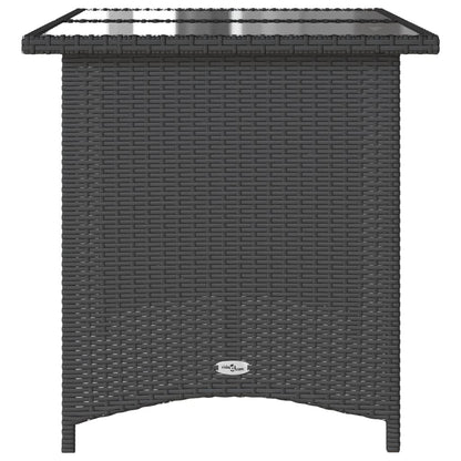 vidaXL Garden Table | Black | Poly Rattan, Tempered Glass, Powder-Coated Steel