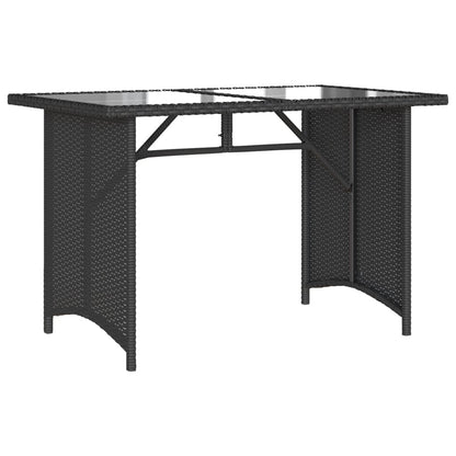 vidaXL Garden Table | Black | Poly Rattan, Tempered Glass, Powder-Coated Steel