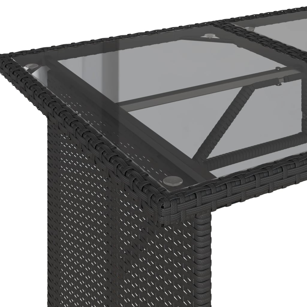 vidaXL Garden Table | Black | Poly Rattan, Tempered Glass, Powder-Coated Steel