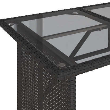vidaXL Garden Table | Black | Poly Rattan, Tempered Glass, Powder-Coated Steel