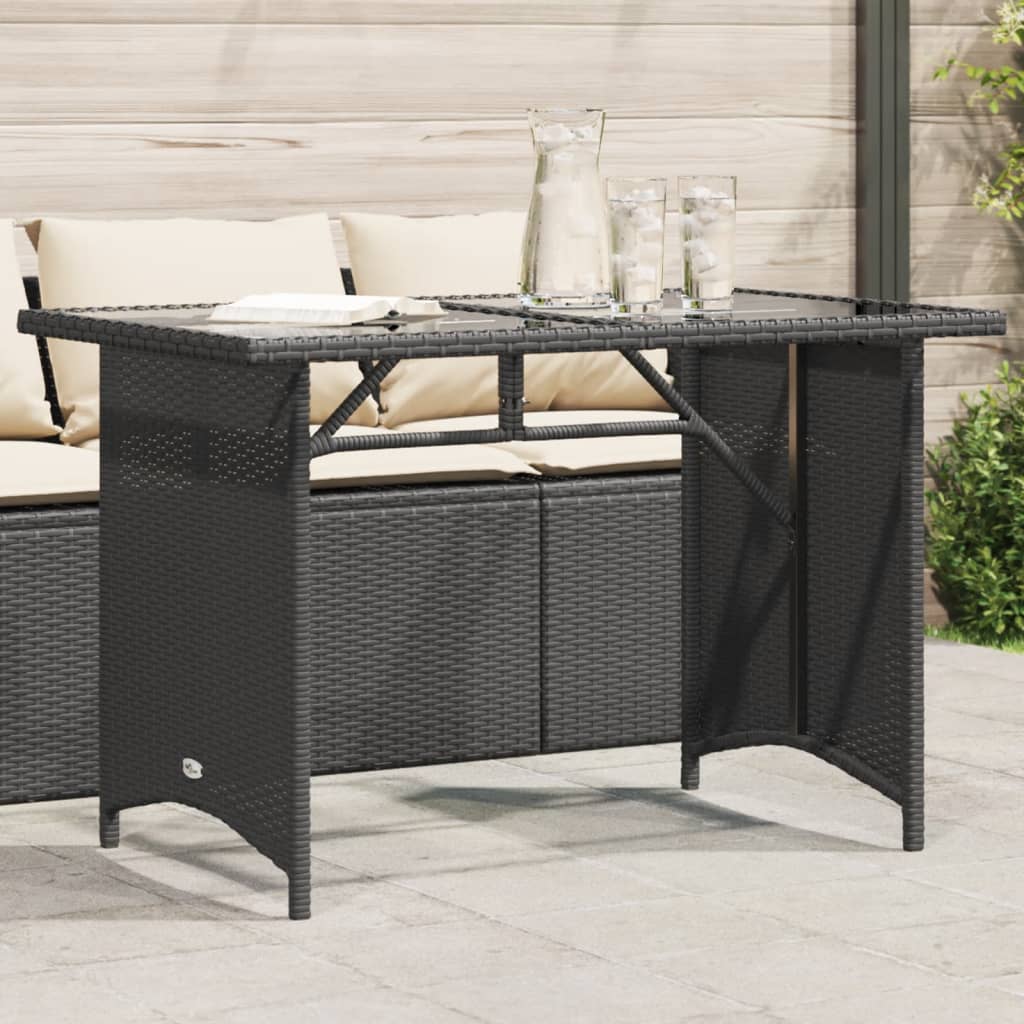 vidaXL Garden Table | Black | Poly Rattan, Tempered Glass, Powder-Coated Steel