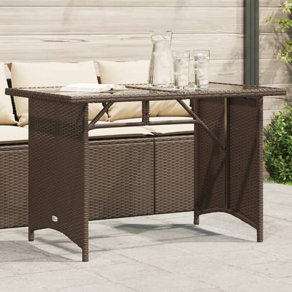 vidaXL Garden Table with Glass Top Brown 110x68x70 cm Poly Rattan