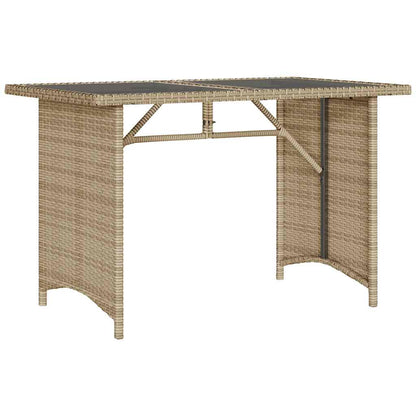 vidaXL Garden Table with Glass Top Beige 110x68x70 cm Poly Rattan