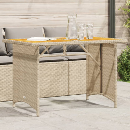 vidaXL Garden Table with Wooden Top Beige 110x68x70 cm Poly Rattan