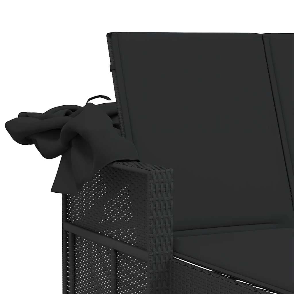 vidaXL Double Sun Lounger with Canopy and Cushions Black Poly Rattan