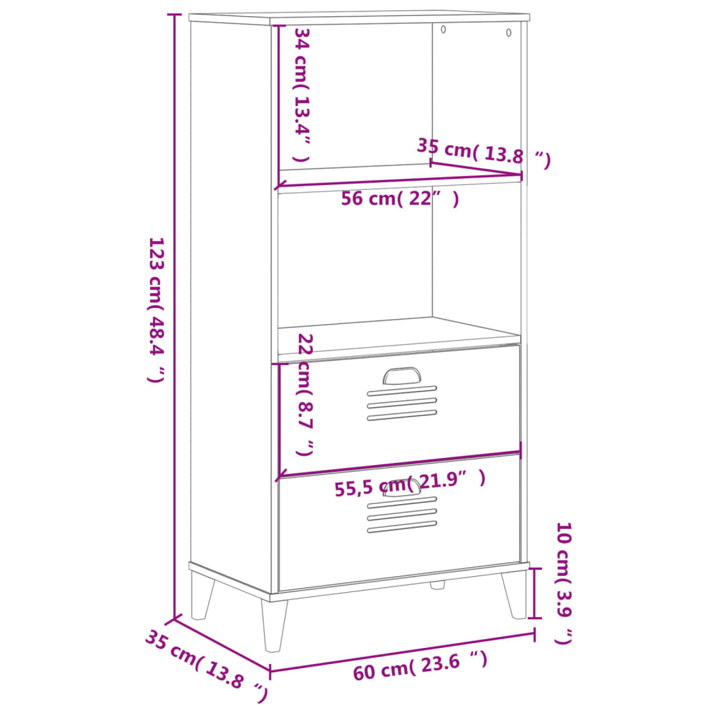 vidaXL Bookcase "VIKEN" White 60x35x123 cm Engineered Wood