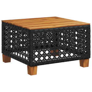vidaXL Garden Table Black 55x55x36 cm Poly Rattan Acacia Wood