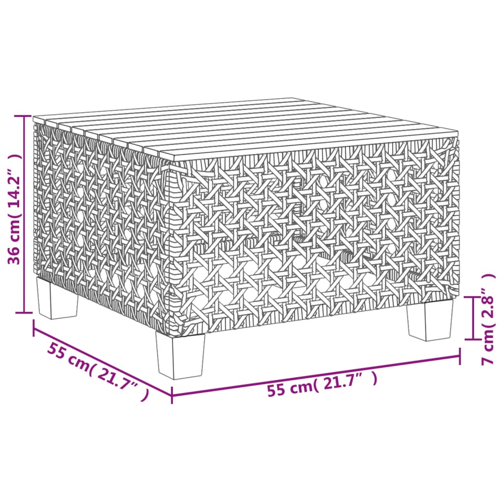 vidaXL Garden Table Beige 55x55x36 cm Poly Rattan Acacia Wood