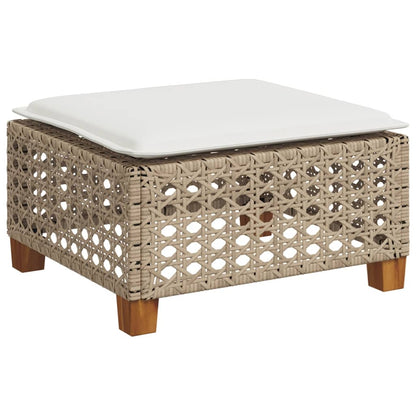 vidaXL Garden Stool with Cushion Beige 63.5x56x32 cm Poly Rattan
