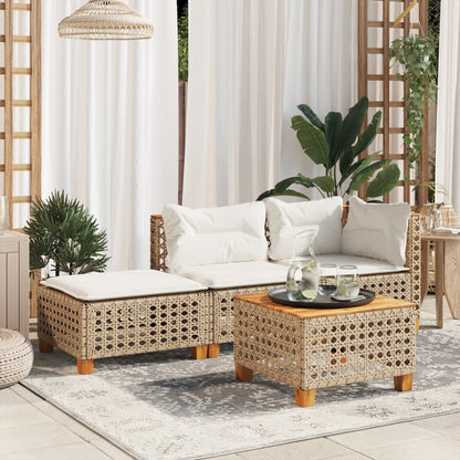 vidaXL Garden Stool with Cushion Beige 63.5x56x32 cm Poly Rattan