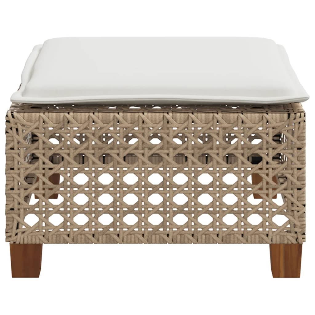 vidaXL Garden Stool with Cushion Beige 63.5x56x32 cm Poly Rattan