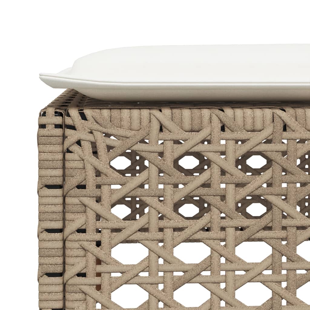 vidaXL Garden Stool with Cushion Beige 63.5x56x32 cm Poly Rattan