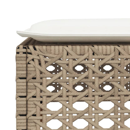 vidaXL Garden Stool with Cushion Beige 63.5x56x32 cm Poly Rattan