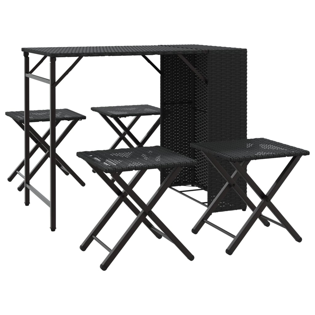 vidaXL 5 Piece Garden Camping Set Foldable Black Poly Rattan