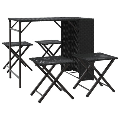 vidaXL 5 Piece Garden Camping Set Foldable Black Poly Rattan