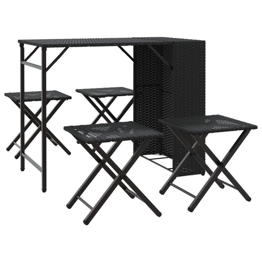 vidaXL 5 Piece Garden Camping Set Foldable Black Poly Rattan