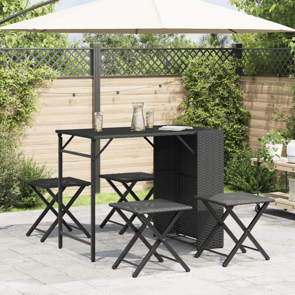 vidaXL 5 Piece Garden Camping Set Foldable Black Poly Rattan