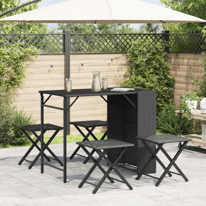 vidaXL 5 Piece Garden Camping Set Foldable Black Poly Rattan