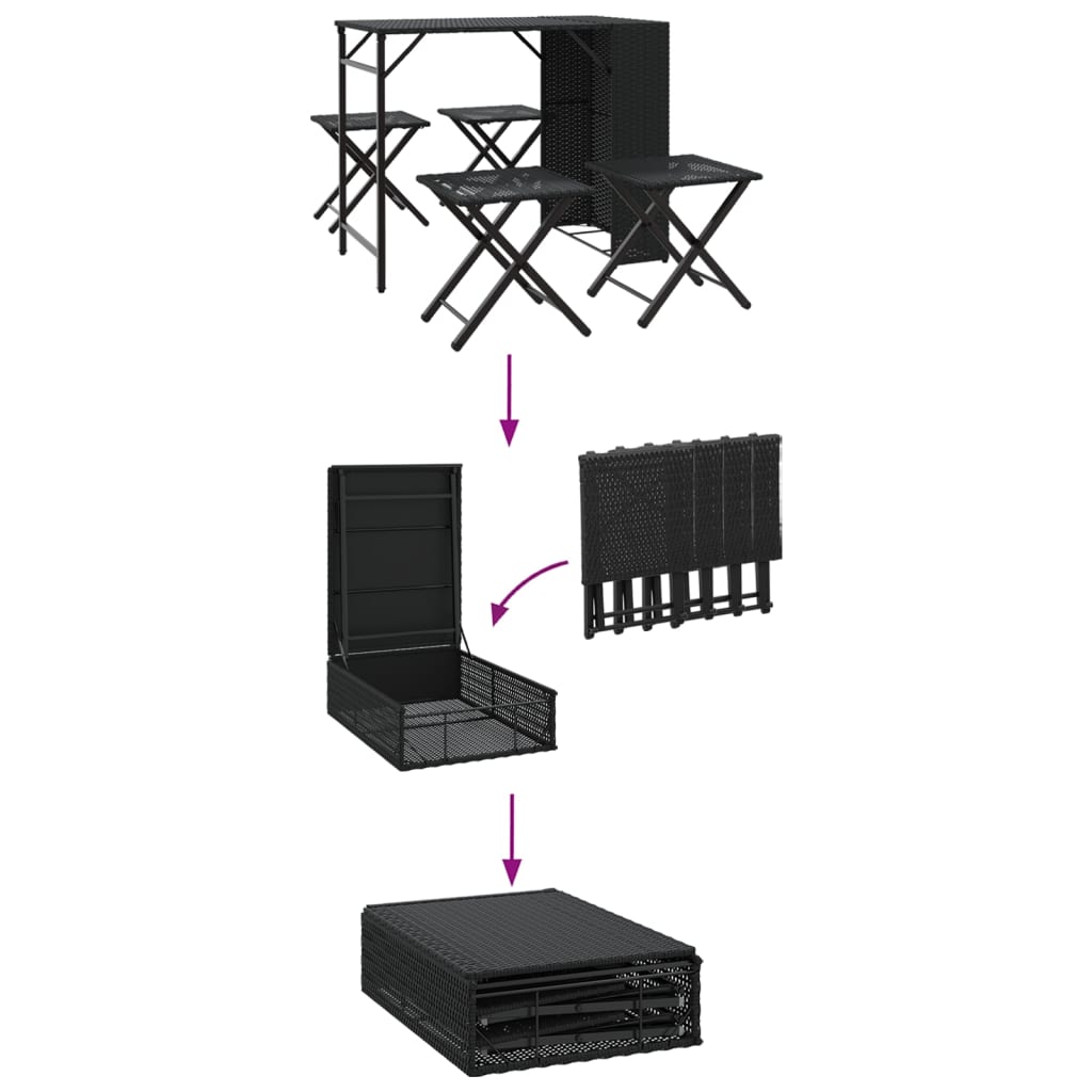 vidaXL 5 Piece Garden Camping Set Foldable Black Poly Rattan