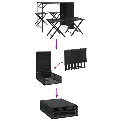 vidaXL 5 Piece Garden Camping Set Foldable Black Poly Rattan
