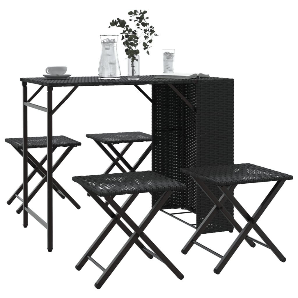 vidaXL 5 Piece Garden Camping Set Foldable Black Poly Rattan